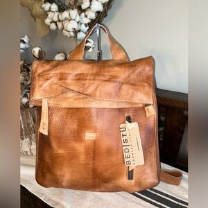 NWT Bed Stu Leather Howie Flapover Leather Backpack Tan Rustic Retail $365